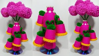 ऊन और पलास्टिक बोतल से बनायें आसान गुलदस्ता /DIY Flower Vase & GULDASTA OUT OF PLASTIC BOTTLE & WOOL