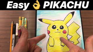 How to Draw PIKACHU from Pokemon - Real EASY step by step Tutorial kids can follow ?? with color