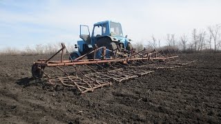 Закрывали влагу. Боронование на МТЗ 80 с самодельной сцепкой на 10 борон. #Olegsidashua 6.04.2017