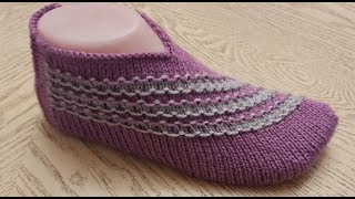 Простые , удобные тапочки-следки на двух спицах № 49./patik modelleri