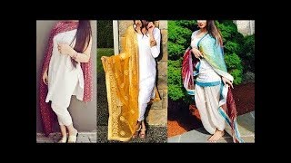 Latest  Stylish White Kurta With Colorful Dupatta And Salwar Suit Designs/National Day Outfit Ideas