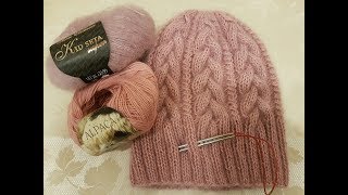 Мастер-класс Вязаная шапка косами "Пыльная роза" спицами. Knitting cap