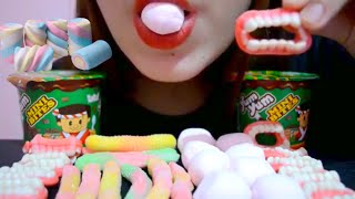 ASMR GUMMY WORM, GUMMY TEETH, MARSHMALLOWS, CHOCODIP (REAL SOUND) | MUKBANG