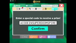 ALL NEW *WORKING* CODES IN SUPER DOOMSPIRE (Roblox)