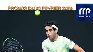 PRONOS TENNIS DU LUNDI 03 FEVRIER 2020 + VAINQUEUR TOURNOIS !!!! PARIS SPORTIFS !!!!