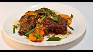 Хрустящая говяжья печень с пряными персиками | Мясо. От филе до фарша