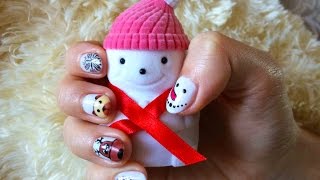 Маникюр на новый год 2016 Зимний дизайн Маникюр дома На короткие ногти Christmas nail Шеллак