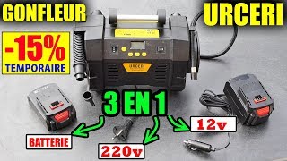 URCERI Compresseur Gonfleur de pneus 3en1 (220v/Batterie/Allume cigare) voiture moto matelas