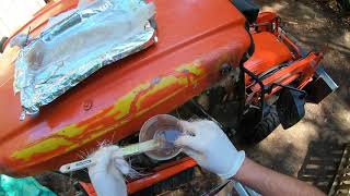 Cracked Tractor Cab Roof. Tractor Roof Fiberglass Repair.