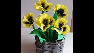 цветы "анютины глазки" из гофрированной бумаги //// flowers "pansies" corrugated paper