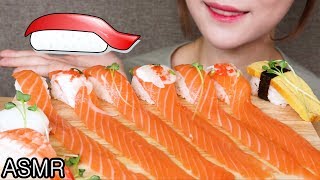 [ASMR] LONG SALMON SUSHI !! EATING REALSOUNDS MUKBANG (No Talking) // 롱연어초밥 !!
