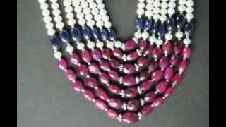 Long Pearl Sapphire Ruby Necklace