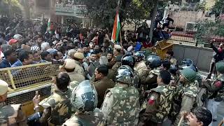 People during a protest against Shaheen Bagh okhla road closed demand open road for public in New De