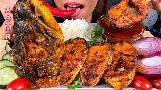 EATING FISH CURRY, FRIED FISH, HOT CHILLI, RAW ONION & RICE ASMR Eating Sounds