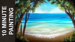 Painting a Summer Beach Landscape with Acrylics in 10 Minutes!