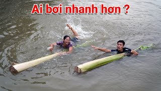 Thi Bơi Bằng Thân Cây Chuối Với Thằng Con Sung Vlogs ( Swim with banana stalks ) - Ninh TV