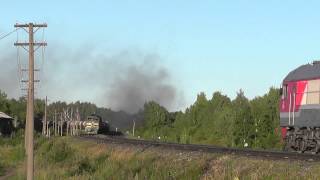 Тепловоз 2ТЭ10М-0625 с грузовым поездом на перегоне Полтавка -  Дымка