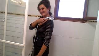 Wetlook dress and low boots