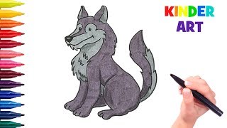 Как нарисовать волка поэтапно для детей | How to draw a cartoon wolf for kids