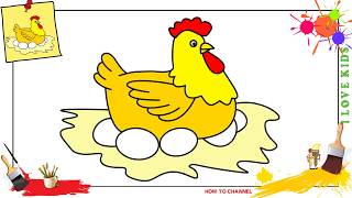 How to draw a chicken (hen and egg) EASY step by step for kids, beginners