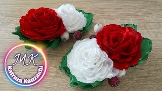 Зажимы с розами из атласной ленты, канзаши МК / Clips com rosas de fita de cetim, kanzashi MK