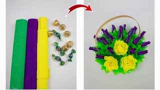 Букет из конфет в корзине на 8 марта. Подарки и поделки своими руками.