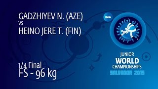 1/4 FS - 96 kg: N. GADZHIYEV (AZE) df. T. HEINO JERE (FIN) by TF, 10-0