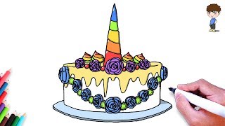 Как нарисовать торт единорог легко для детей – нарисовать торт единорог – Unicorn Cake Drawing