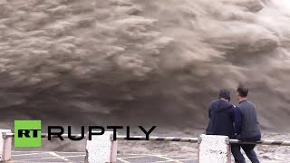 RAW: Flood waters jet out of Taiwan's Shihmen Dam after deluge of Dujuan Typhoon