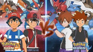 Pokemon Sun and Moon: Alola Ash Ketchum and Champion Vs Gary Oak and Professor Gary