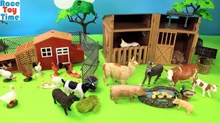 Farm Animals and Chicken Coop Playset - Animal Toys Video For Kids