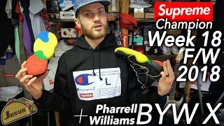 Supreme Champion 2018 Fall/Winter Giant Tag hoodie + Pharrell Williams Crazy BYW X