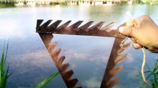 Донная коса (грабли) для очистки от водорослей на рыбалке, испытания, чертежи