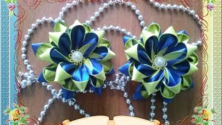 Желто синий бантик канзаши / Yellow-blue ribbon kanzashi