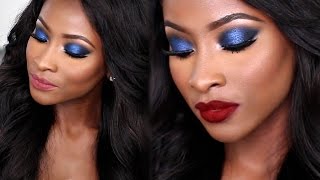 BLUE SMOKEY EYE TUTORIAL| 2 LIP OPTIONS | KIM K INSPIRED