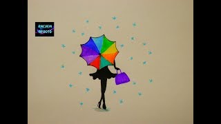 Простой рисунок ДЕВУШКА С ЗОНТИКОМ/230/A simple drawing of a GIRL WITH UMBRELLA