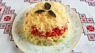 Салат с крабовыми палочками и сыром Салат з крабовими паличками Крабовые палочки огурец помидор сыр