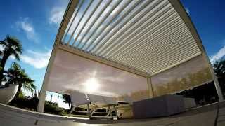SM TENDAGGI - Pergola Bioclimatica OPERA by Pratic con chiusure perimetrali filtranti e LED rgb