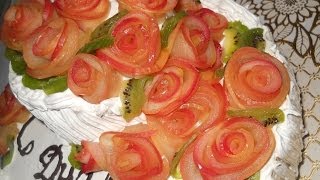 Украшение блюд. Розы из яблок.