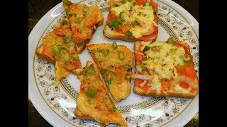 Bread Pizza recipe in microwave and on tawa