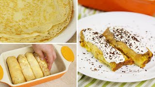 Ажурные заварные блины на кефире. Вкусная начинка для блинов. Запеченные блины в духовке.