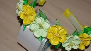 Ободок на голову с цветами канзаши/The rim on the head with kanzashi flowers