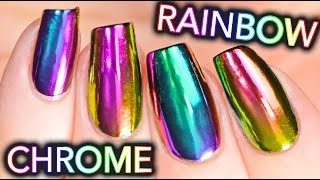 DIY RAINBOW CHROME Nails w/ NEW multi-chrome powder! NO GEL!