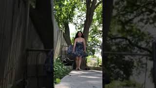 Blue roses silk dress again in the wind!’