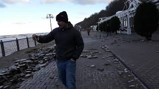 Светлогорск,  Раушен. Январь 2019 год. Последствия сильного шторма на морском променаде.
