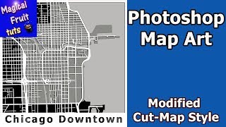 Photoshop Map Art Chicago Downtown - Modified Cut-Map Style