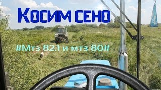 Косим сено.Мтз 82.1 и  Мтз 80 (видео из кабины)