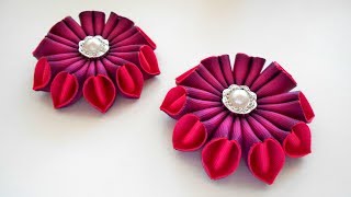 Зефирка канзаши из репсовой ленты. Яркое украшение для волос