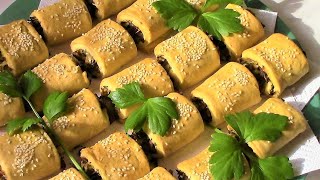 Как быстро приготовить супер вкусные пирожки рулетики с начинкой из грибов с капустой