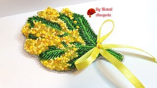 Брошь МИМОЗА. Вышивка бисером. Бисерная брошь. Брошь из бисера. Натали Амапола
